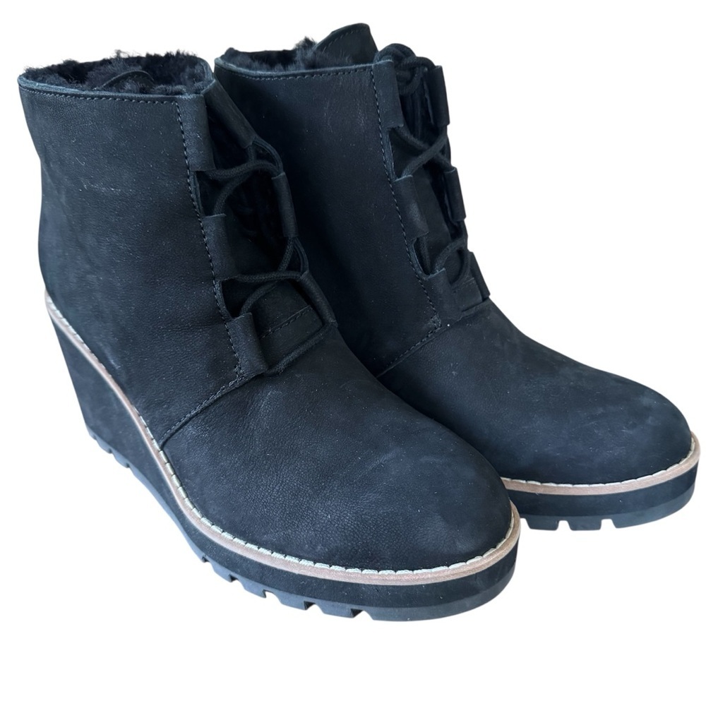 Eileen Fisher Alpine Boots Booties Wedge Black Size 8.5